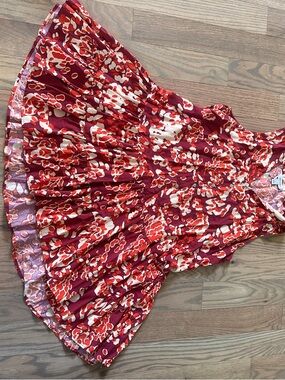 Nine West Red & White Floral Tiered Mini Dress